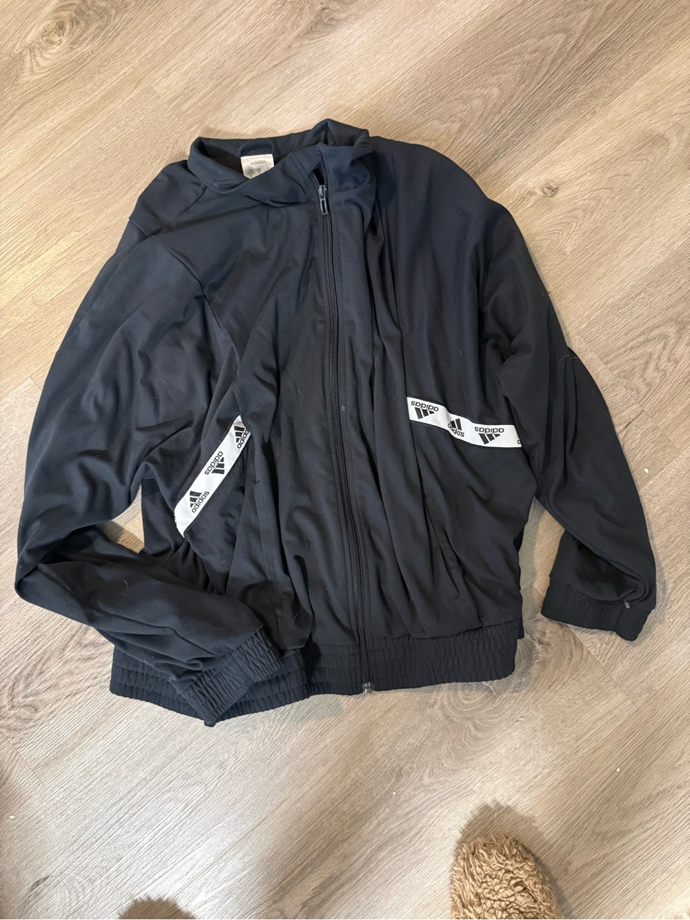 adidas Black Men's Zip-Up Windbreaker Jacket with Logo Tape